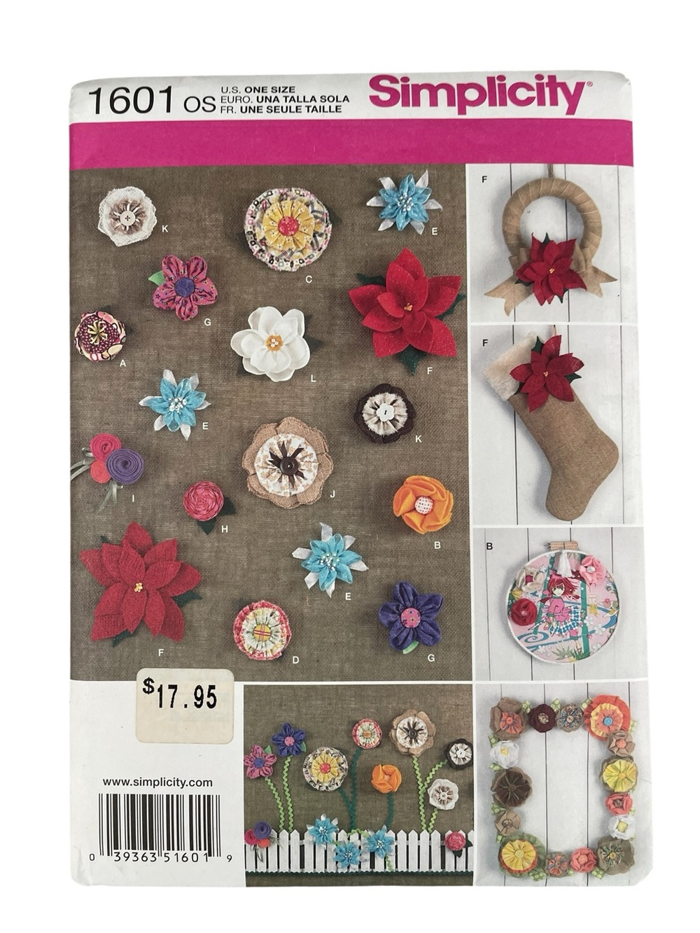 Simplicity Fabric Flowers Pattern 1601 Twelve Designs New Uncut